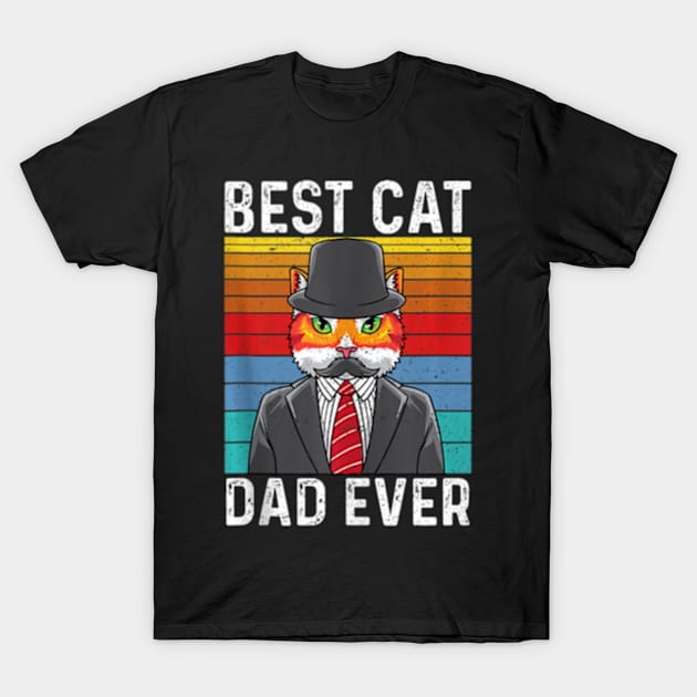 Best Cat Dad Ever Vintage Mustache Retro Sunset Fathers Day T-Shirt by StuSpenceart